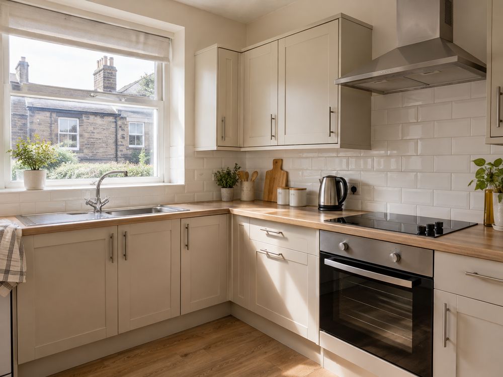 A clean, modern kitchen in a terraced house